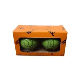 NWT Rae Dunn Halloween Green Boo Eek! Salt & Pepper Shakers